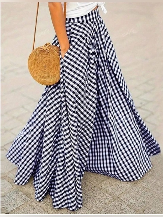 Dresses & Skirts - Classic Gingham High Waisted Flowy Maxi Skirt
